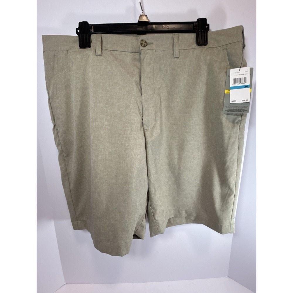 PGA TOUR Men's 8"‎ Khaki Heather Performance Stretch Golf Shorts Size 36 UPV 50